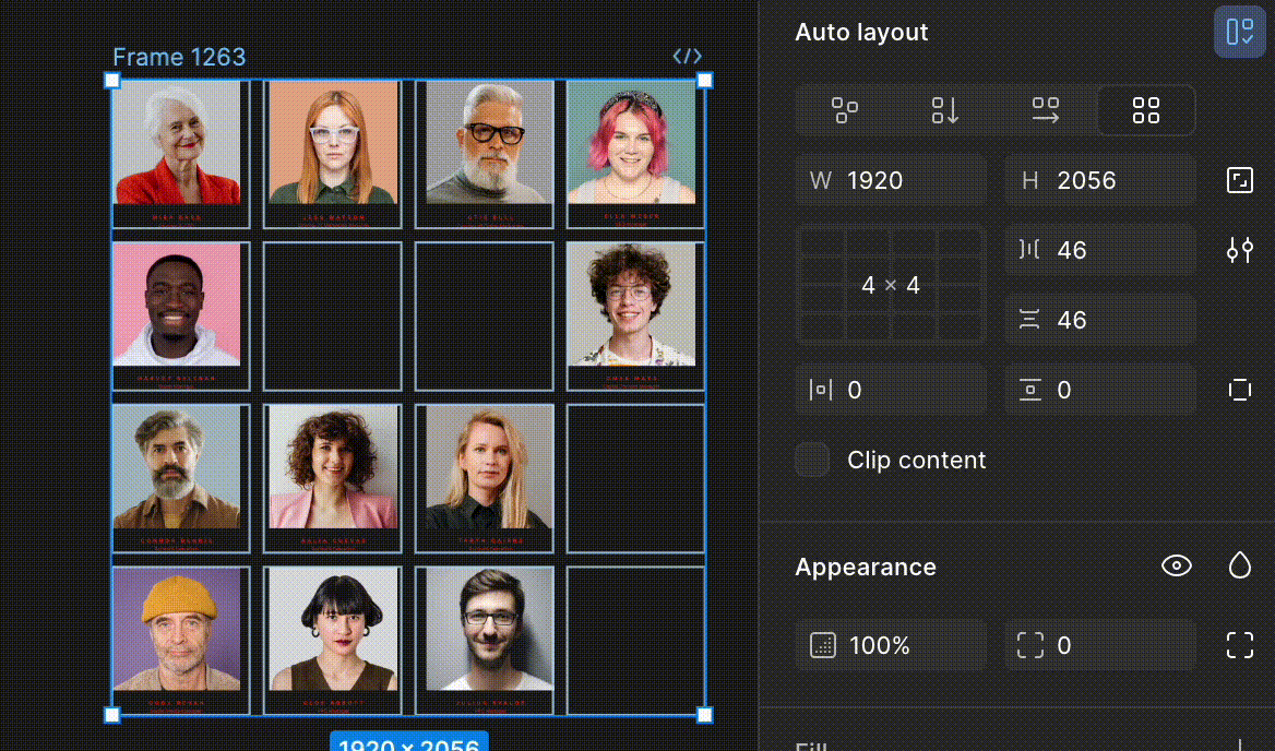 Как се подреждат елементите в контейнер, който има Grid layout във Figma